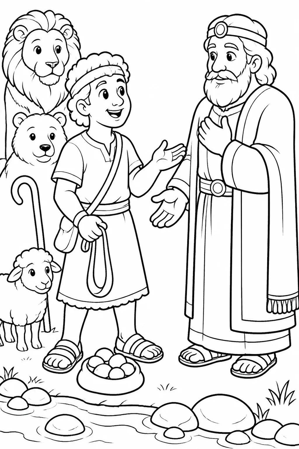 David stands before Saul and explains how the LORD delivered him while he protected sheep from a lion and a bear.
