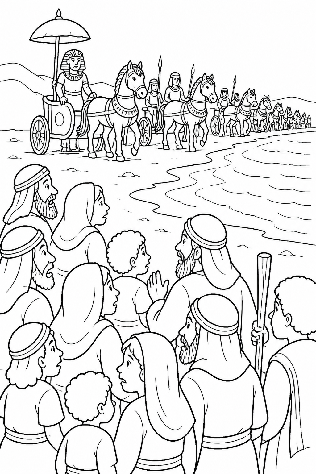 The Army Approaches from Crossing the Red Sea Bible coloring page