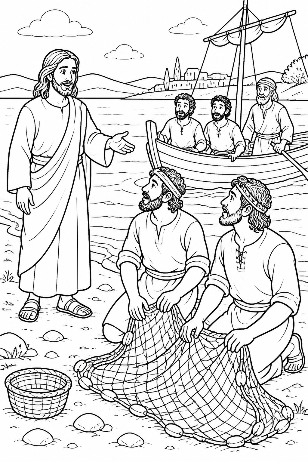 The Call to Follow from Jesus Calls His First Disciples Bible coloring page