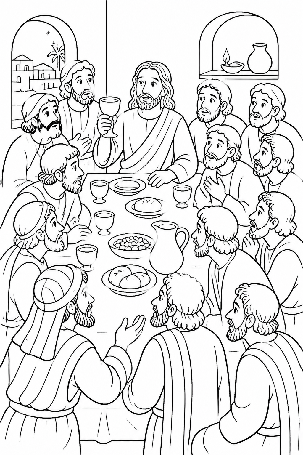 The Cup and Troubled Questions from The Last Supper Bible coloring page