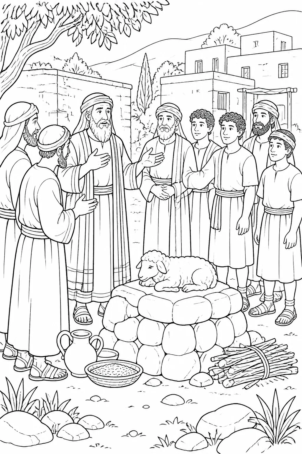 Samuel meets Bethlehem’s elders and invites Jesse and his sons to a peaceful sacrifice to the LORD, based on 1 Samuel 16:4-5.