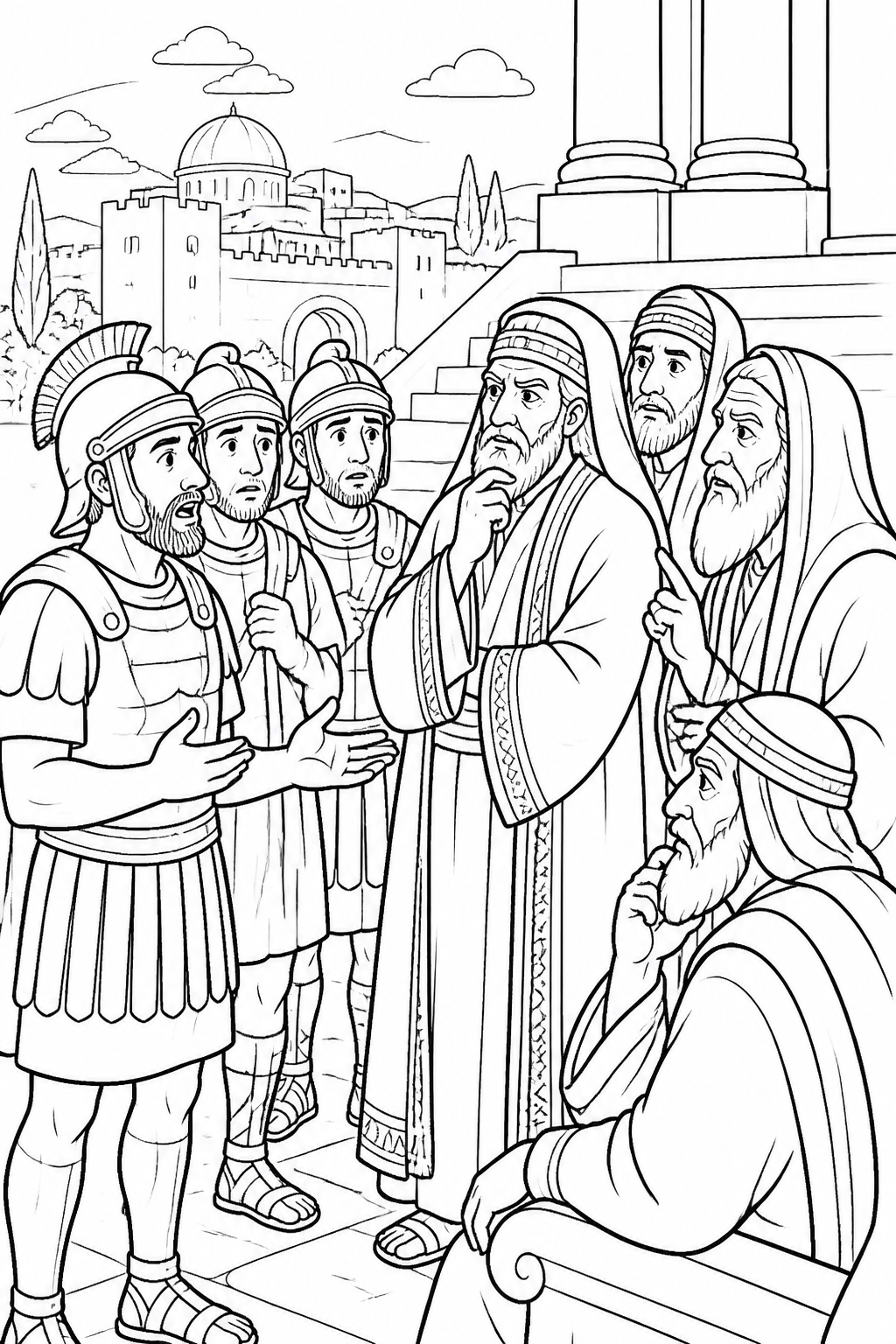 The Guards Report to the Leaders from Jesus Is Risen Bible coloring page
