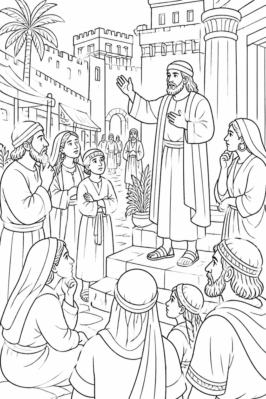 Jonah Announces Nineveh’s Warning from Jonah and the Great Fish Bible coloring page