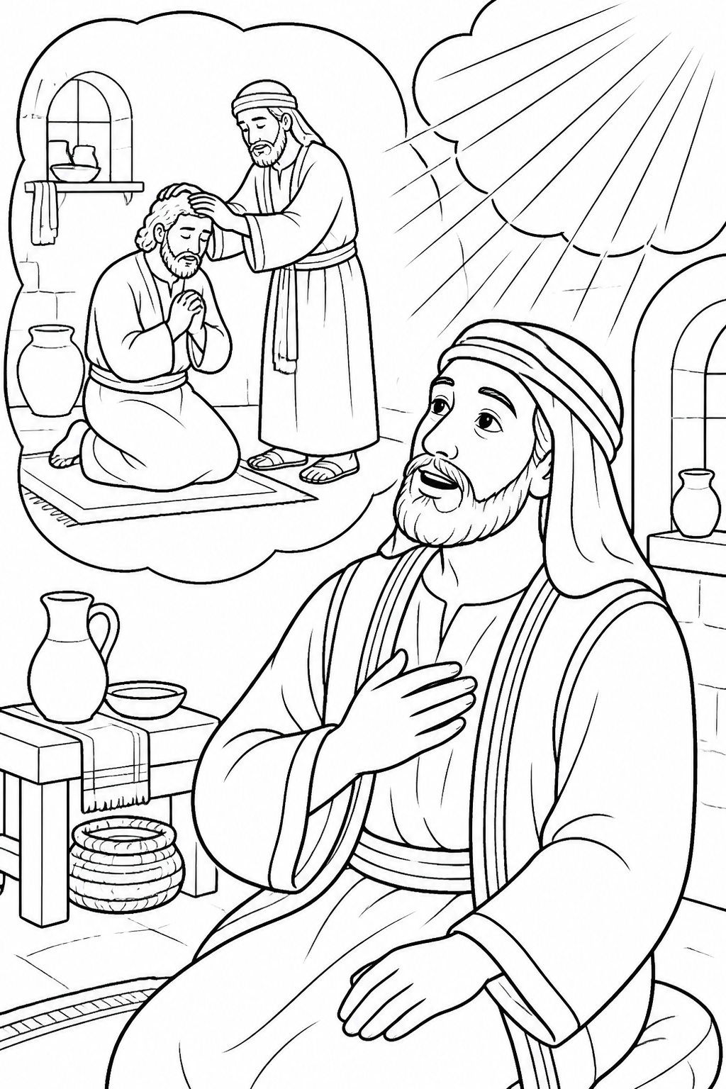 Ananias Is Sent to Saul from Saul Meets Jesus on the Road Bible coloring page