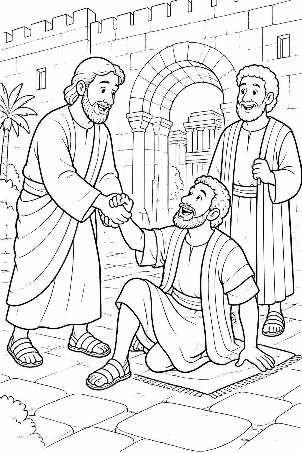 Peter Helps the Man Stand from Peter Heals a Man at the Temple Bible coloring page