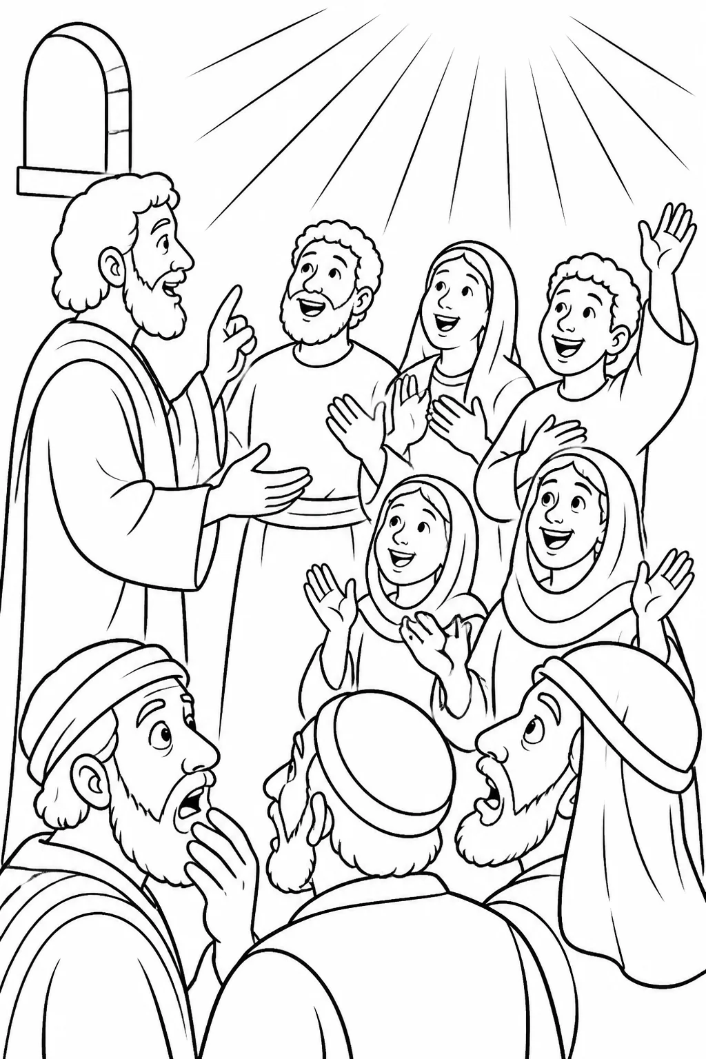 Peter speaks to Cornelius’s household as Gentile hearers receive the Holy Spirit, praise God, and surprise the circumcised believers who came with Peter.