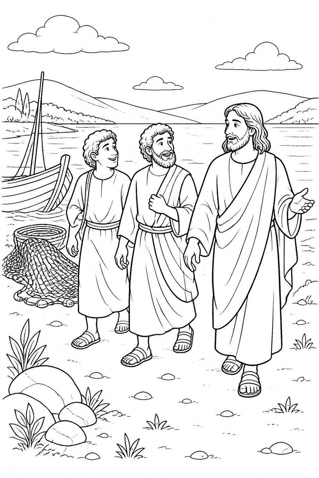 They Leave Their Nets from Jesus Calls His First Disciples Bible coloring page