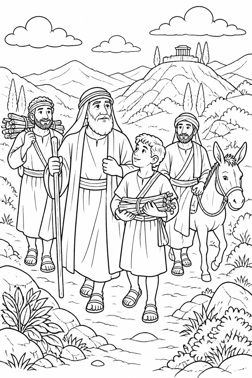 Journey to Moriah from Abraham and Isaac on Mount Moriah Bible coloring page