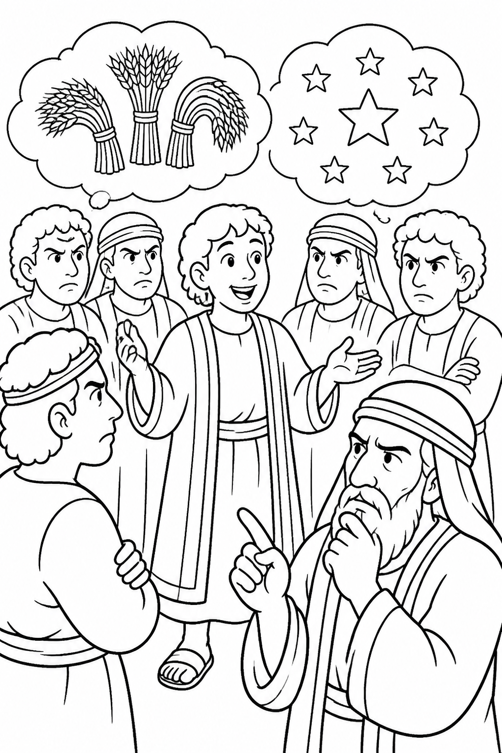 Joseph Shares His Dreams from Joseph and His Brothers Bible coloring page