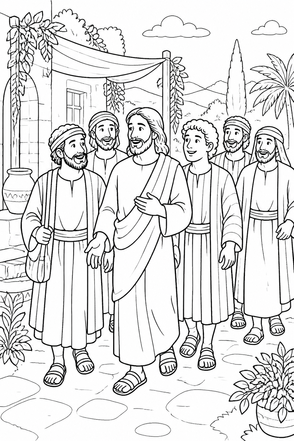 Invited to the Wedding from Jesus Turns Water into Wine Bible coloring page