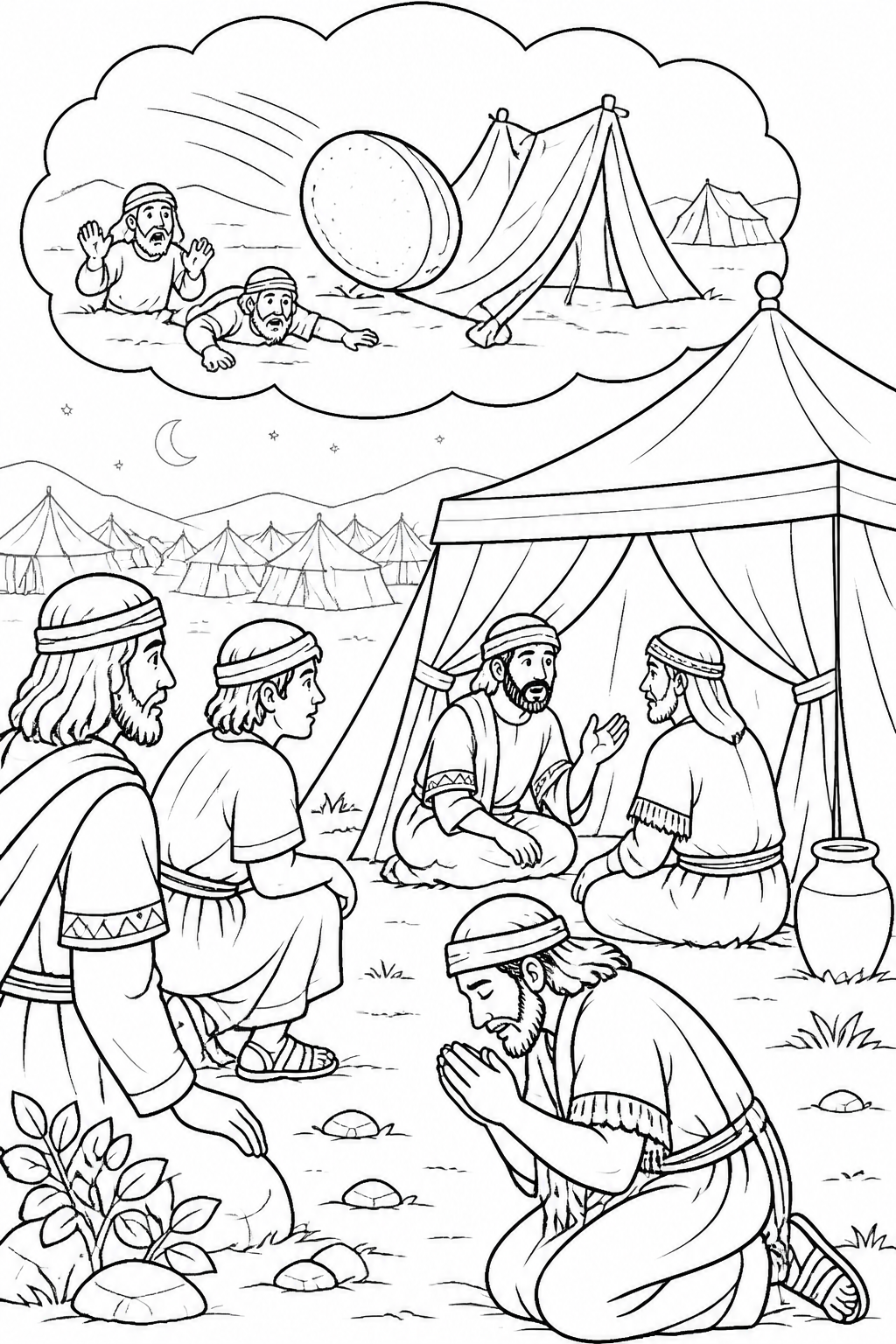 A Dream Brings Reassurance from Gideon’s Three Hundred Bible coloring page