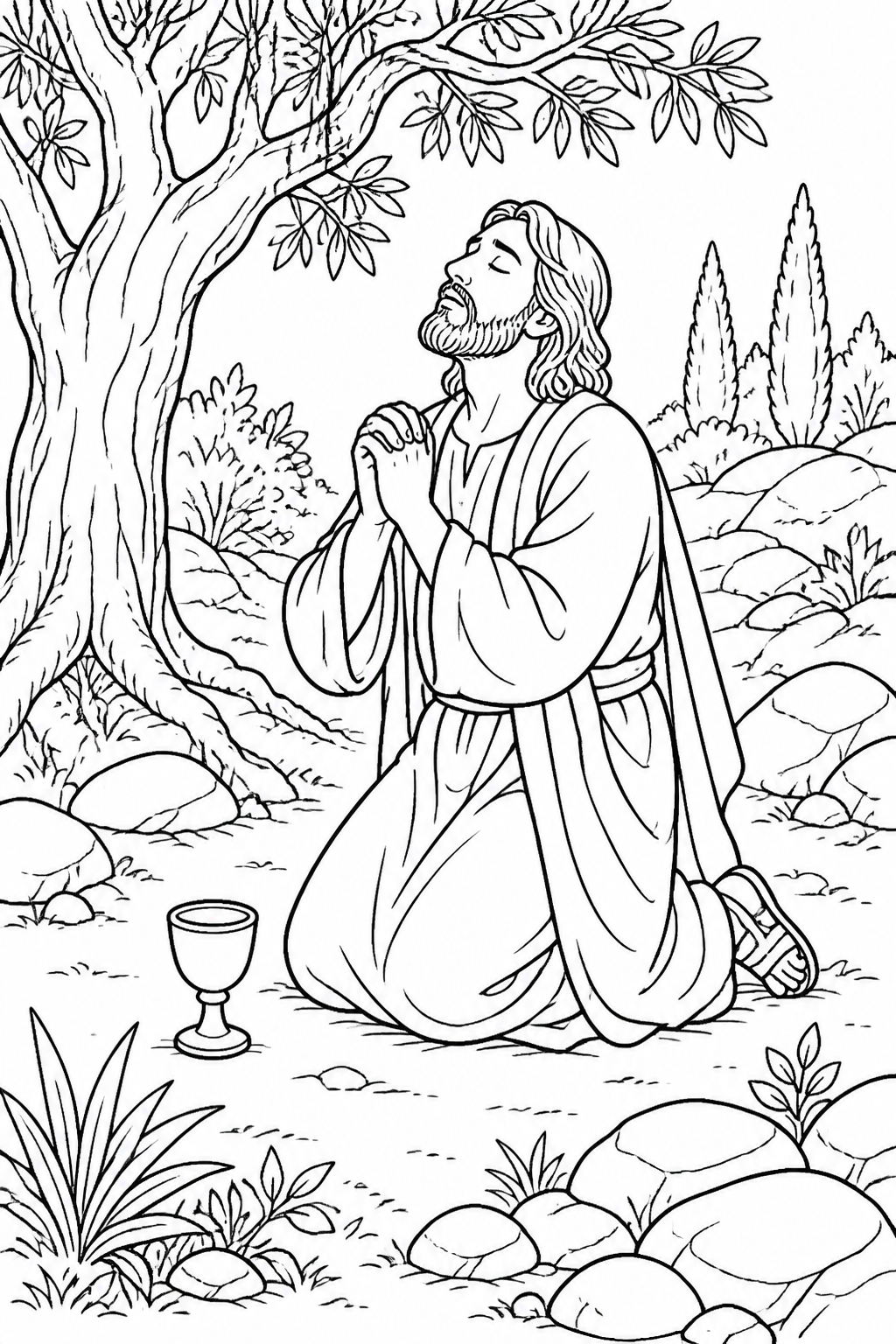 Trusting Prayer from Jesus Prays in Gethsemane Bible coloring page