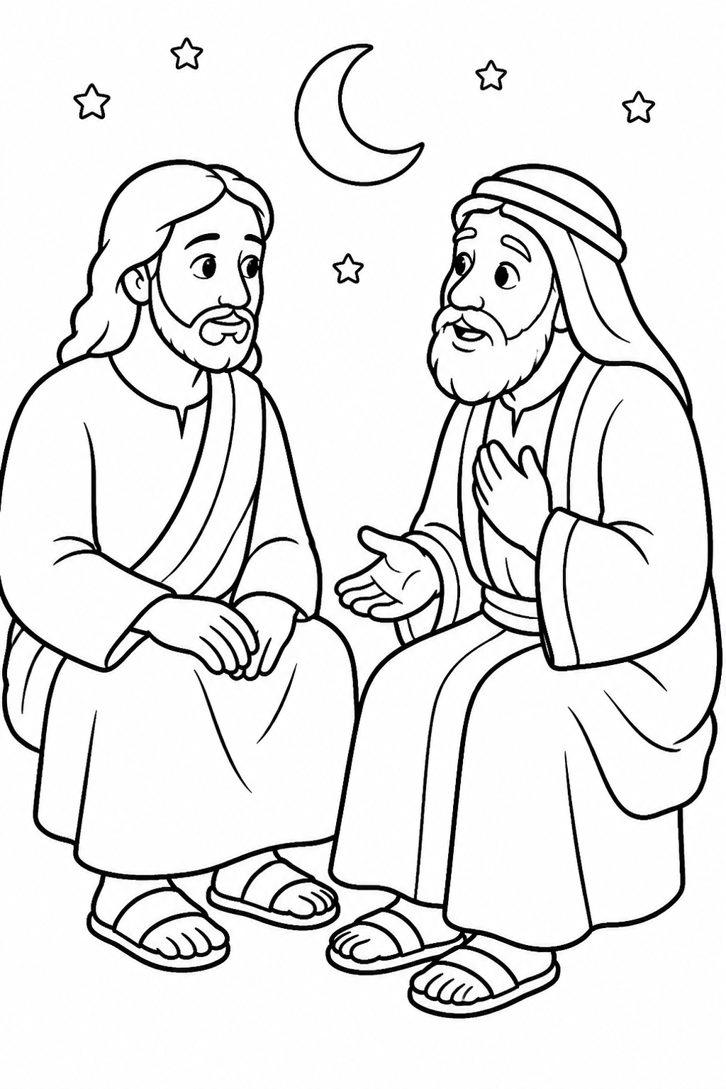 Nicodemus Visits Jesus at Night from Jesus Teaches Nicodemus Bible coloring page