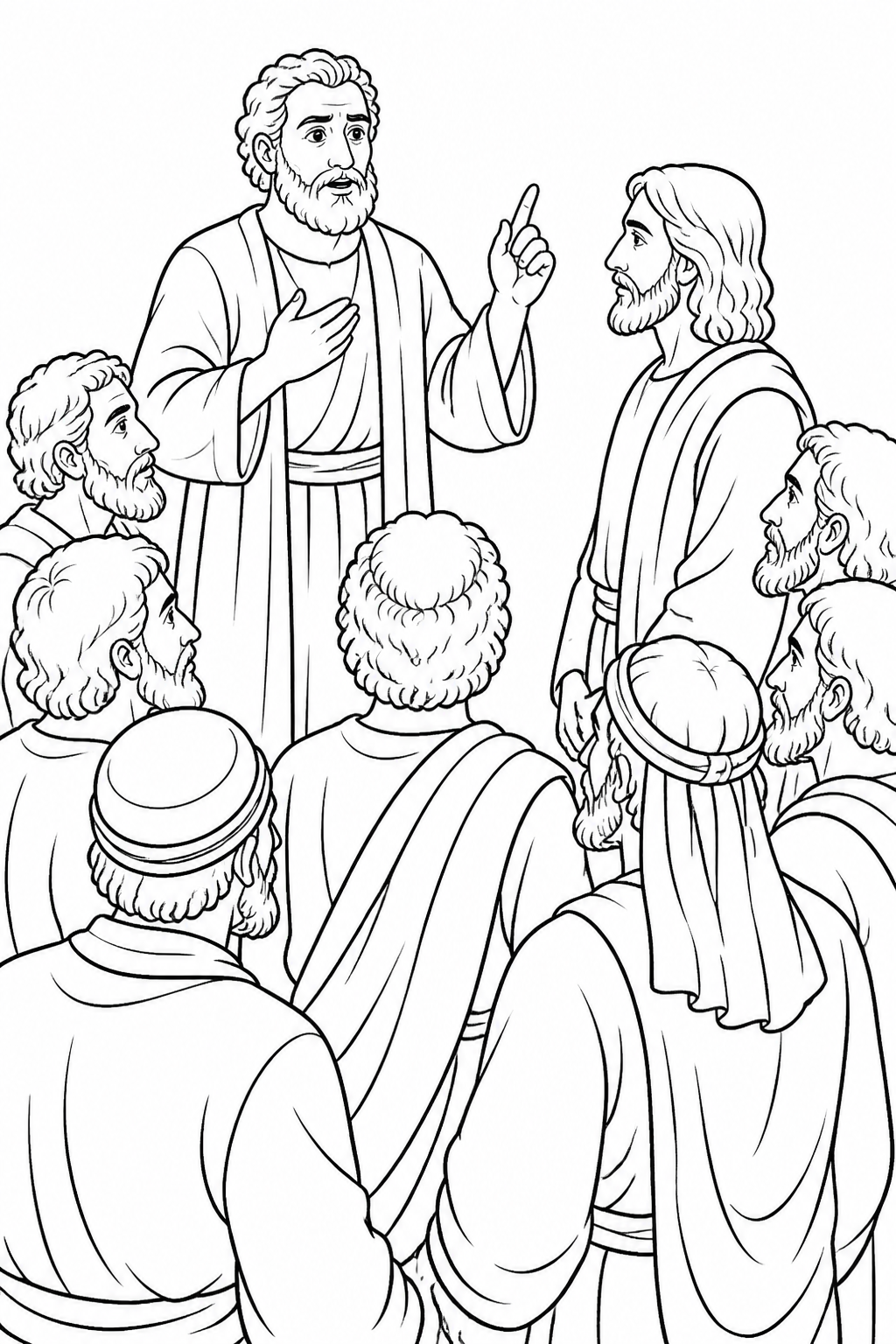 The Disciples Listen to Peter from Peter Confesses Jesus as the Christ Bible coloring page