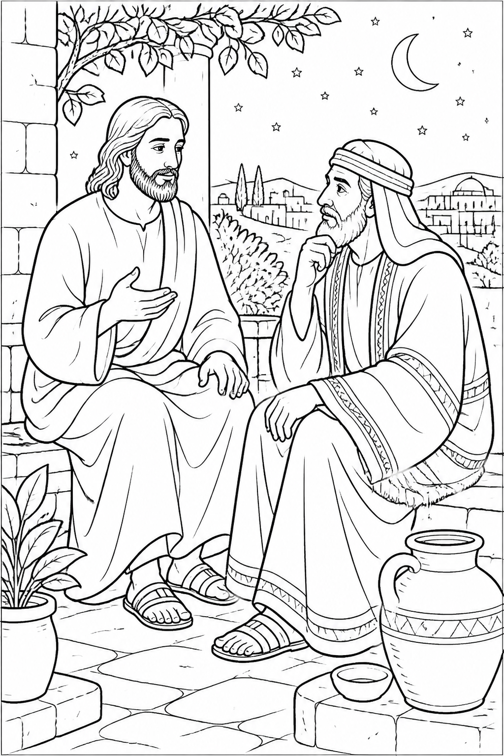 Nicodemus Asks How from Jesus Teaches Nicodemus Bible coloring page