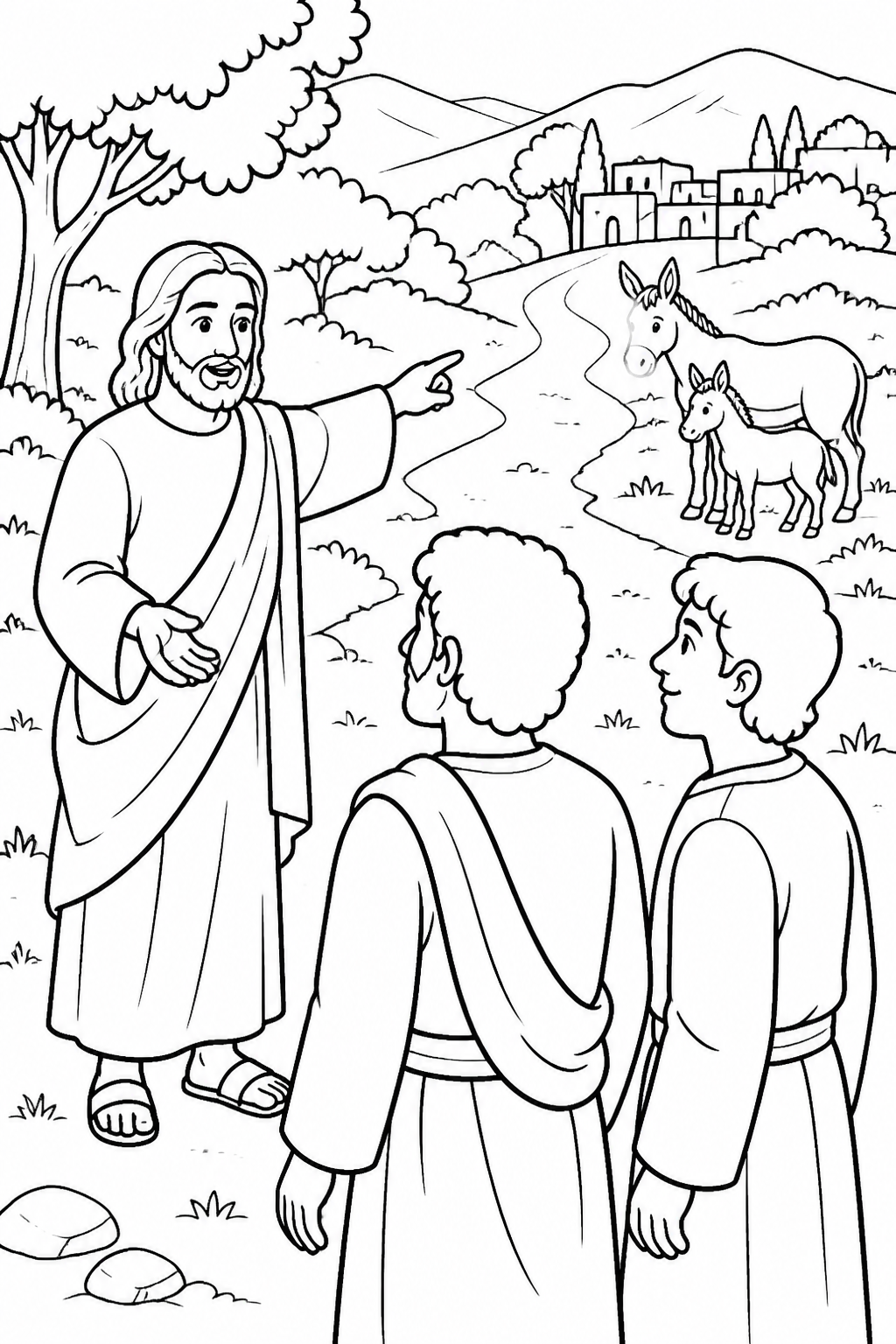 Jesus Sends Two Disciples from Jesus Enters Jerusalem Bible coloring page