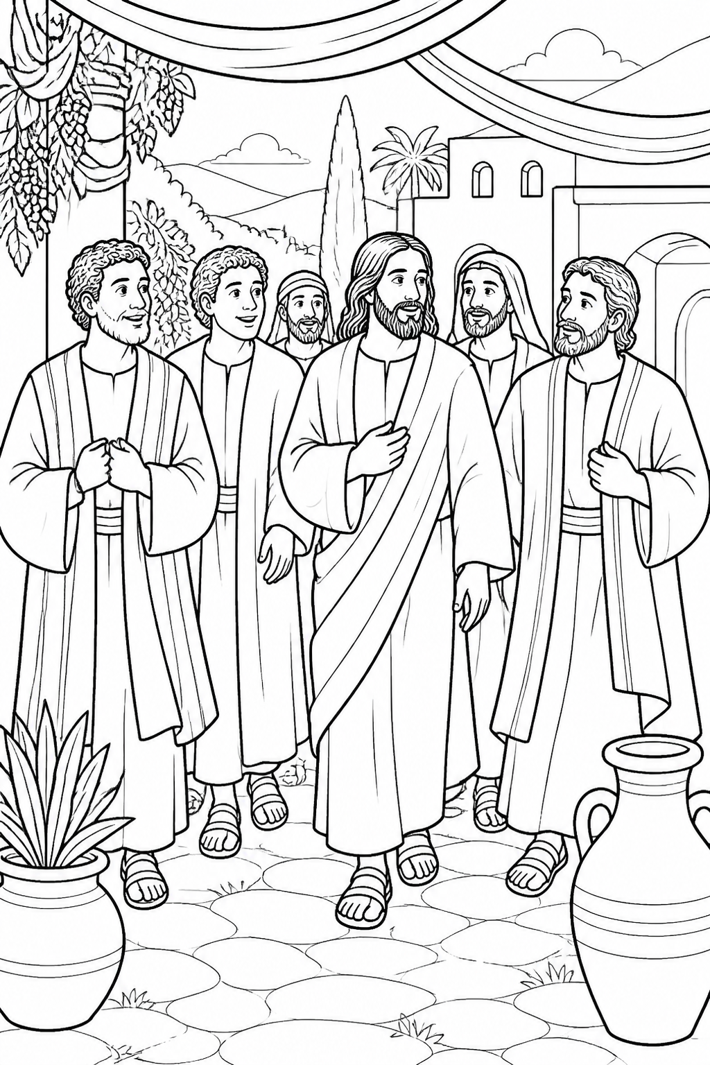 Invited to the Wedding from Jesus Turns Water into Wine Bible coloring page