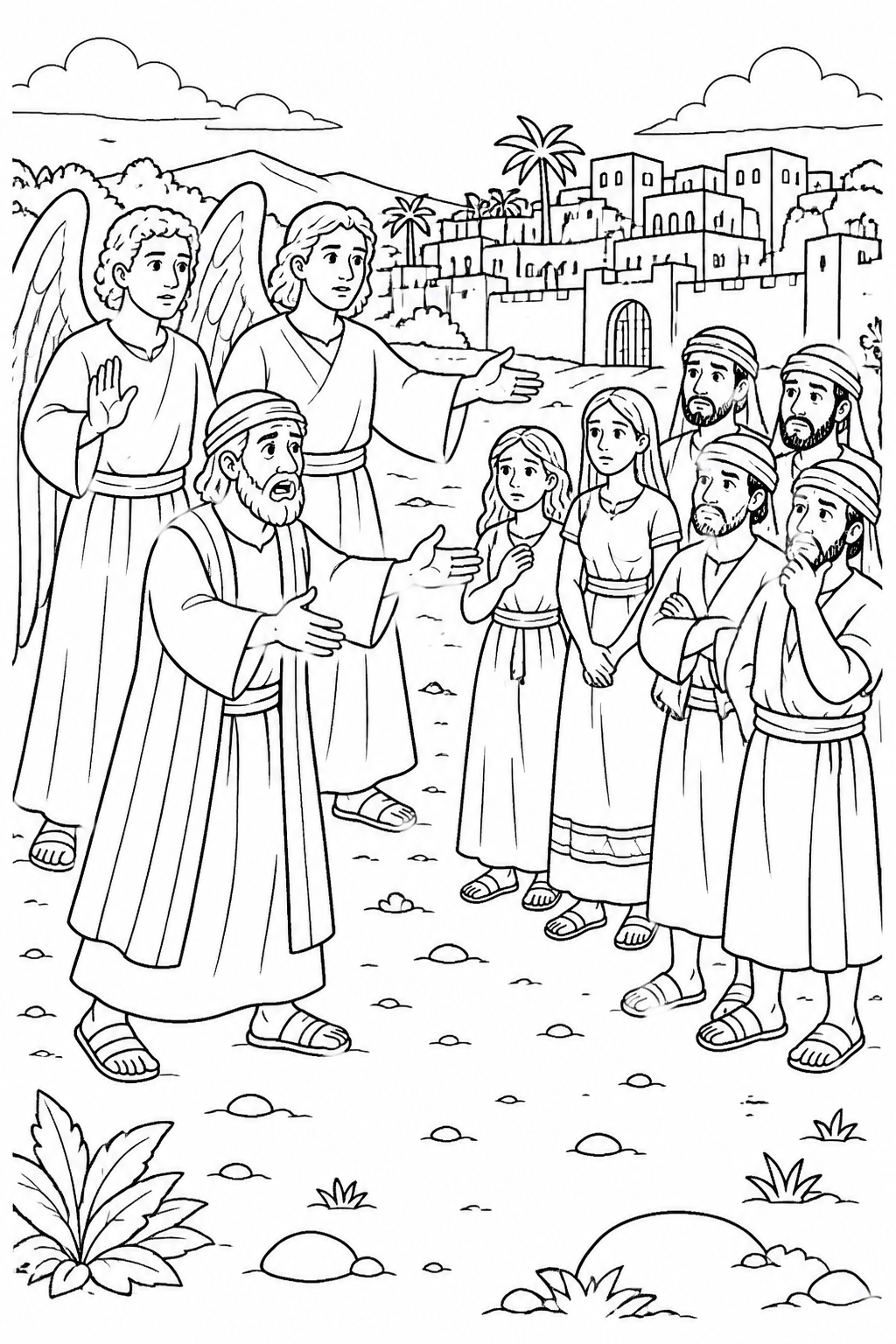 Lot Warns the Others from Lot Is Rescued Bible coloring page