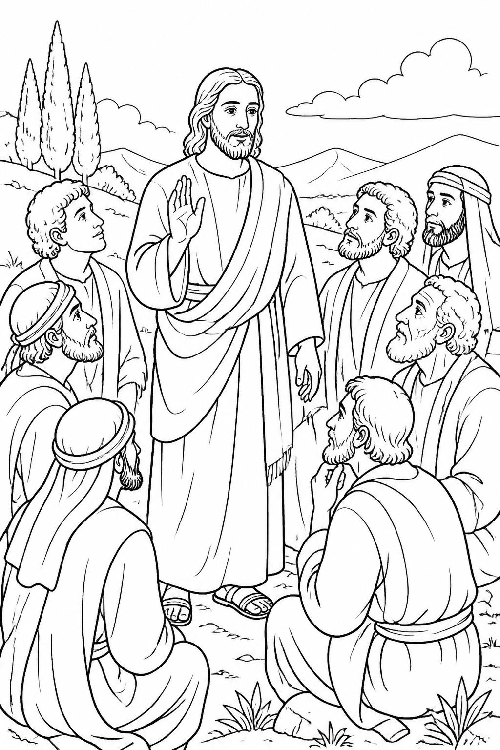 Jesus Gives the Disciples an Instruction from Peter Confesses Jesus as the Christ Bible coloring page