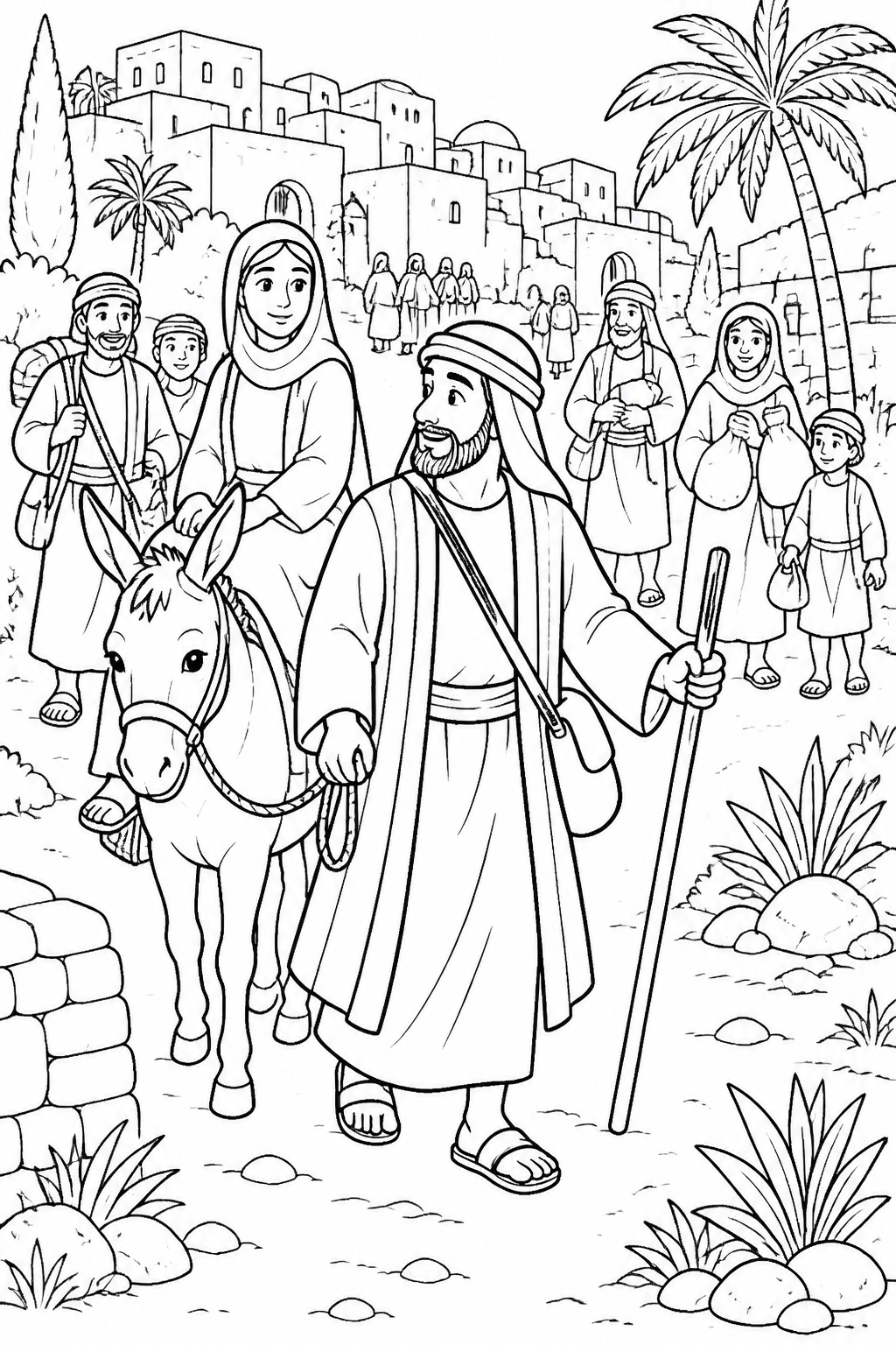 People Travel to Register from The Birth of Jesus Bible coloring page
