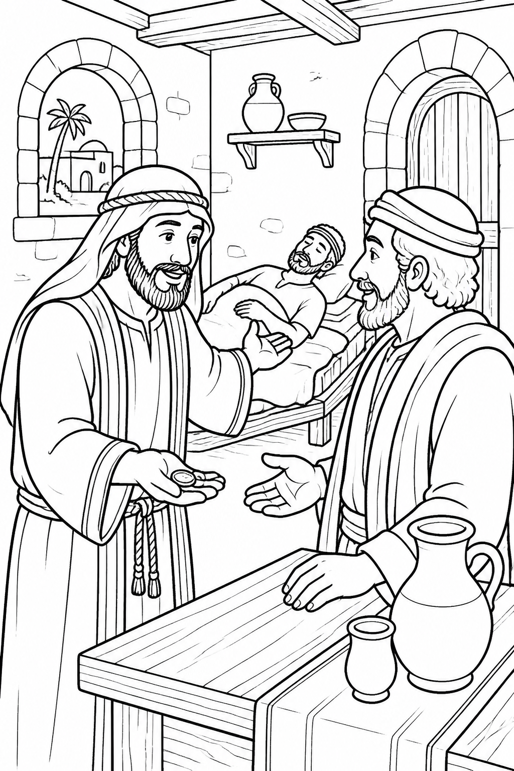 The Samaritan Pays for Care from The Good Samaritan Bible coloring page