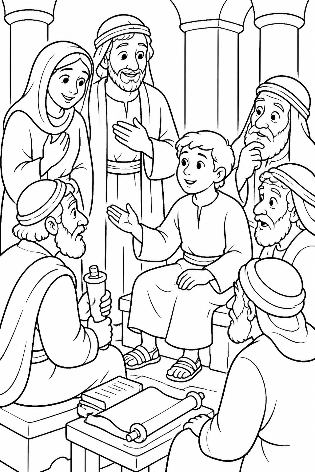 Found in the Temple from Jesus in the Temple as a Boy Bible coloring page