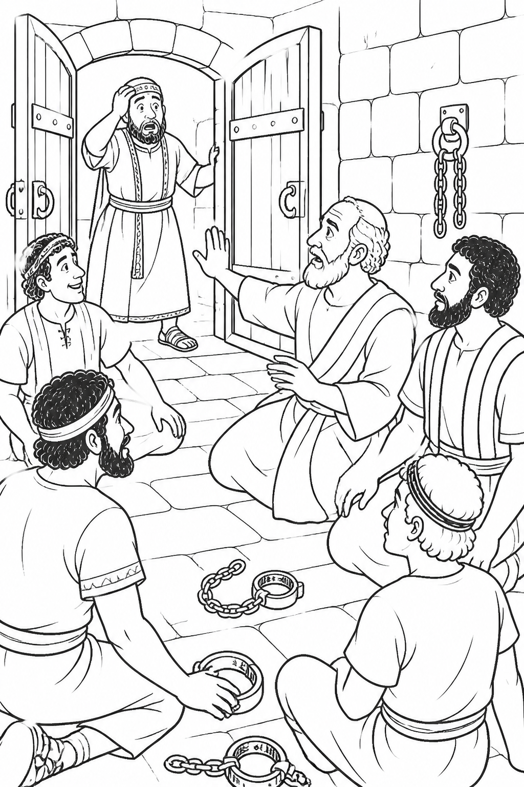 Everyone Is Still Here from Paul and Silas Sing in Prison Bible coloring page