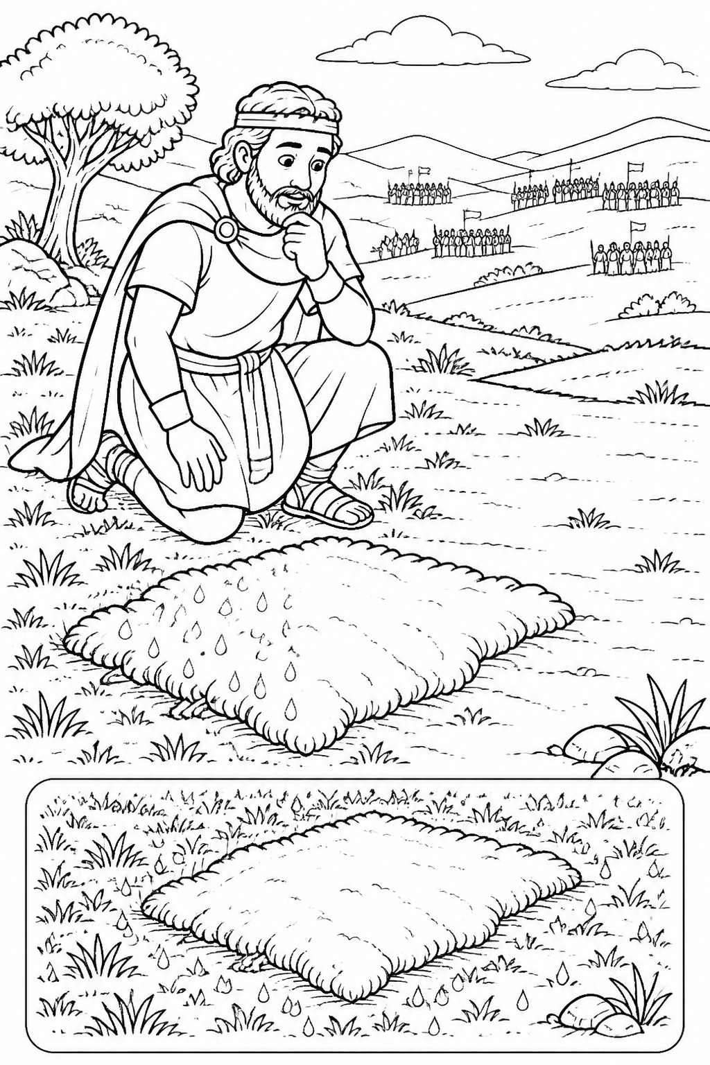 The Fleece and the Dew from Gideon’s Three Hundred Bible coloring page