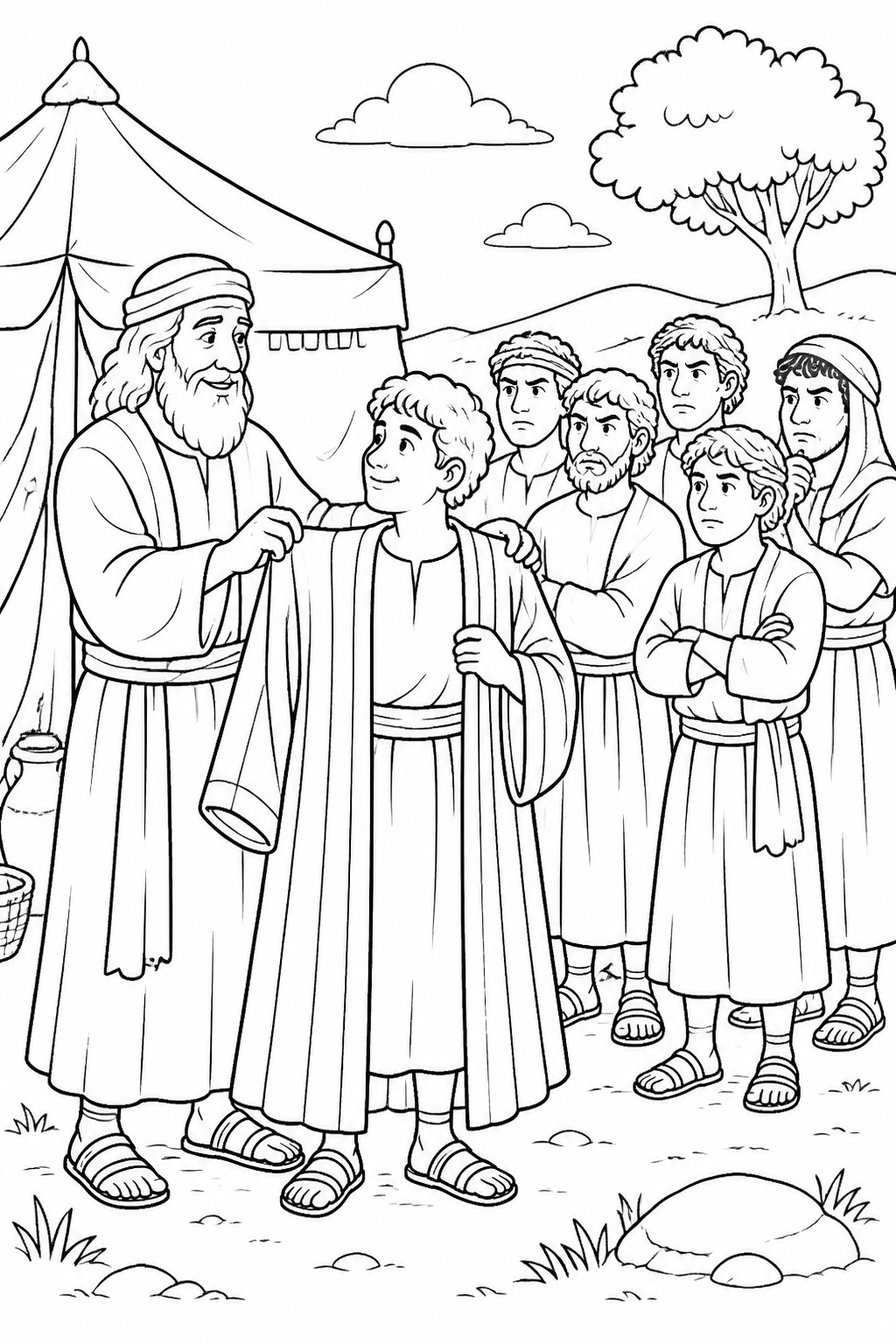 Joseph Receives a Special Garment from Joseph and His Brothers Bible coloring page