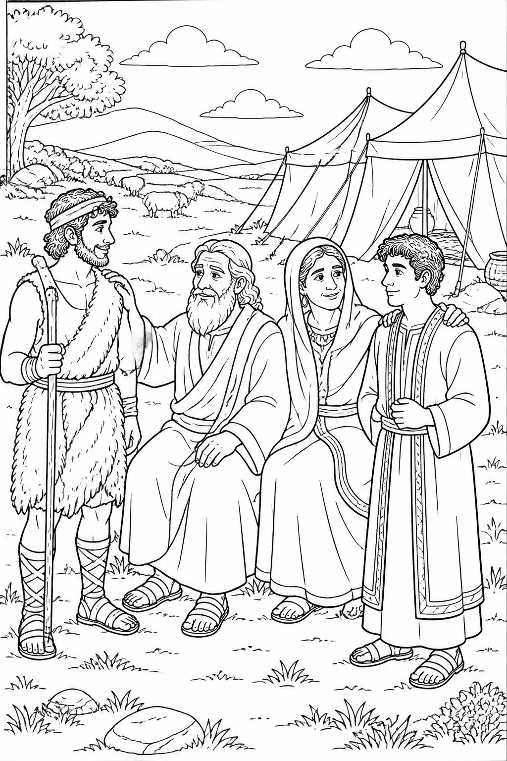 A Family With Different Affections from Jacob and Esau Bible coloring page