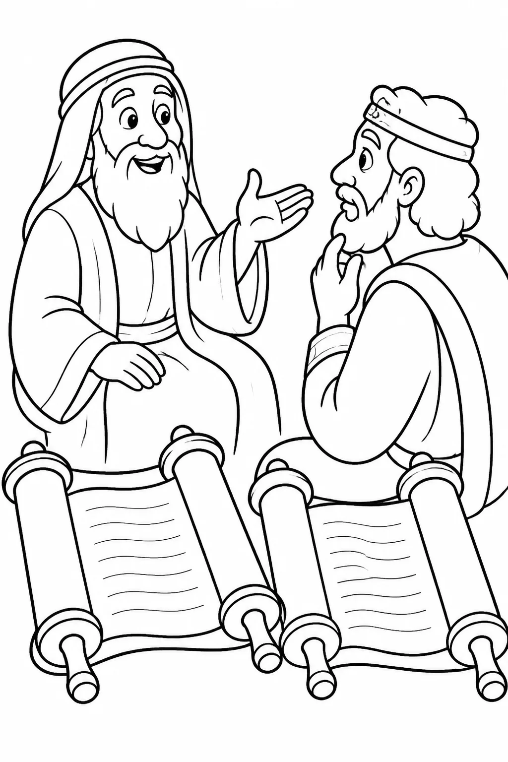 Abraham speaks with the unnamed rich man while scrolls representing Moses and the Prophets are shown in the foreground.