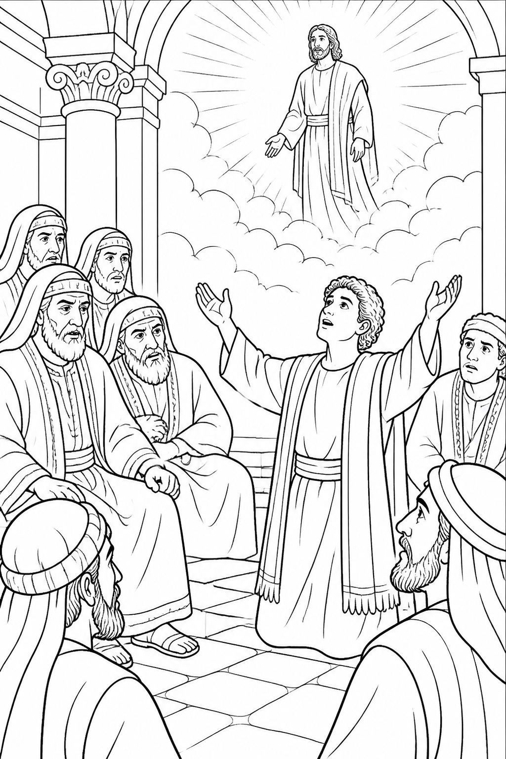 Stephen Sees Jesus Standing from Stephen’s Faithful Witness Bible coloring page