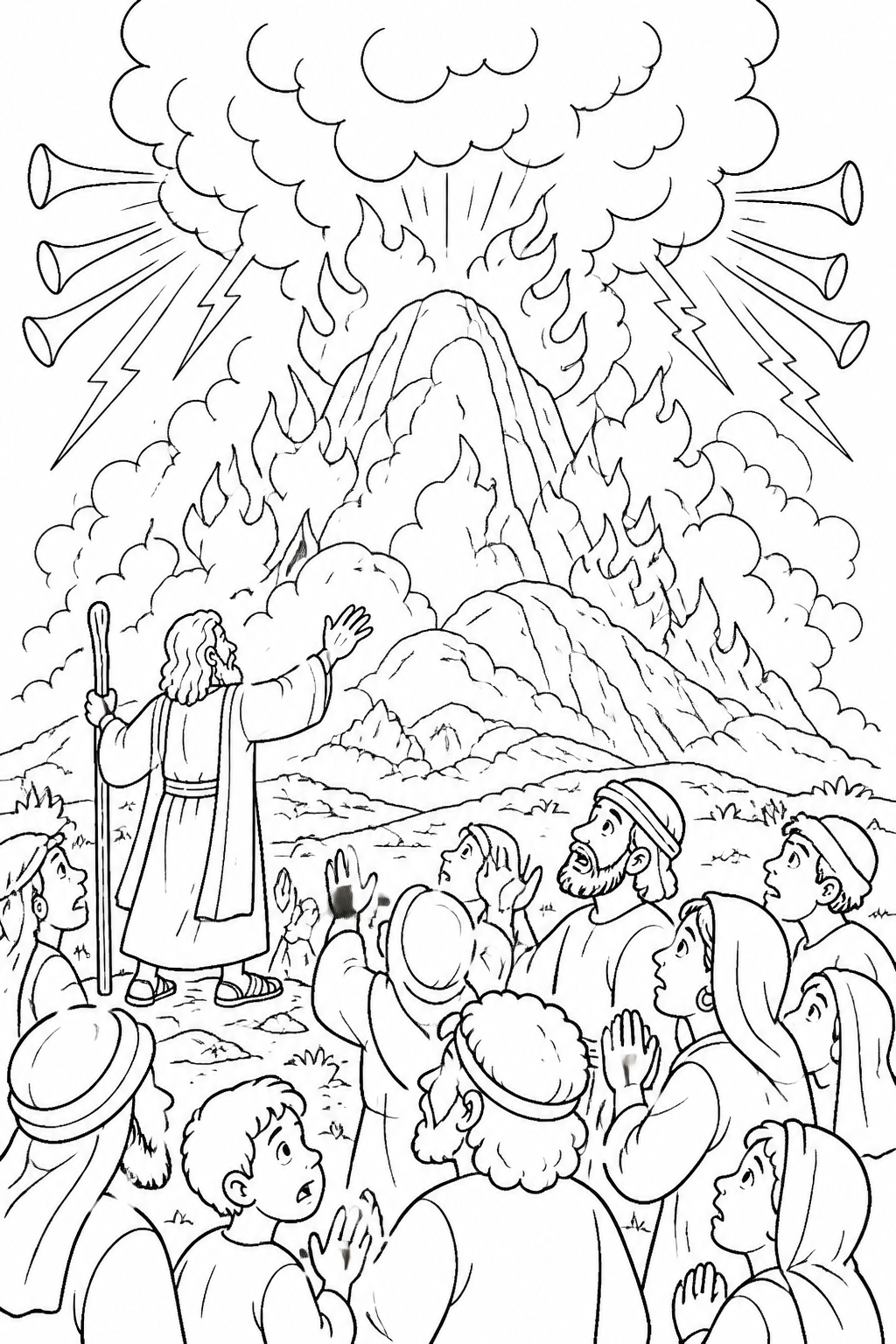 Thunder and Cloud at Sinai from The Ten Commandments Bible coloring page