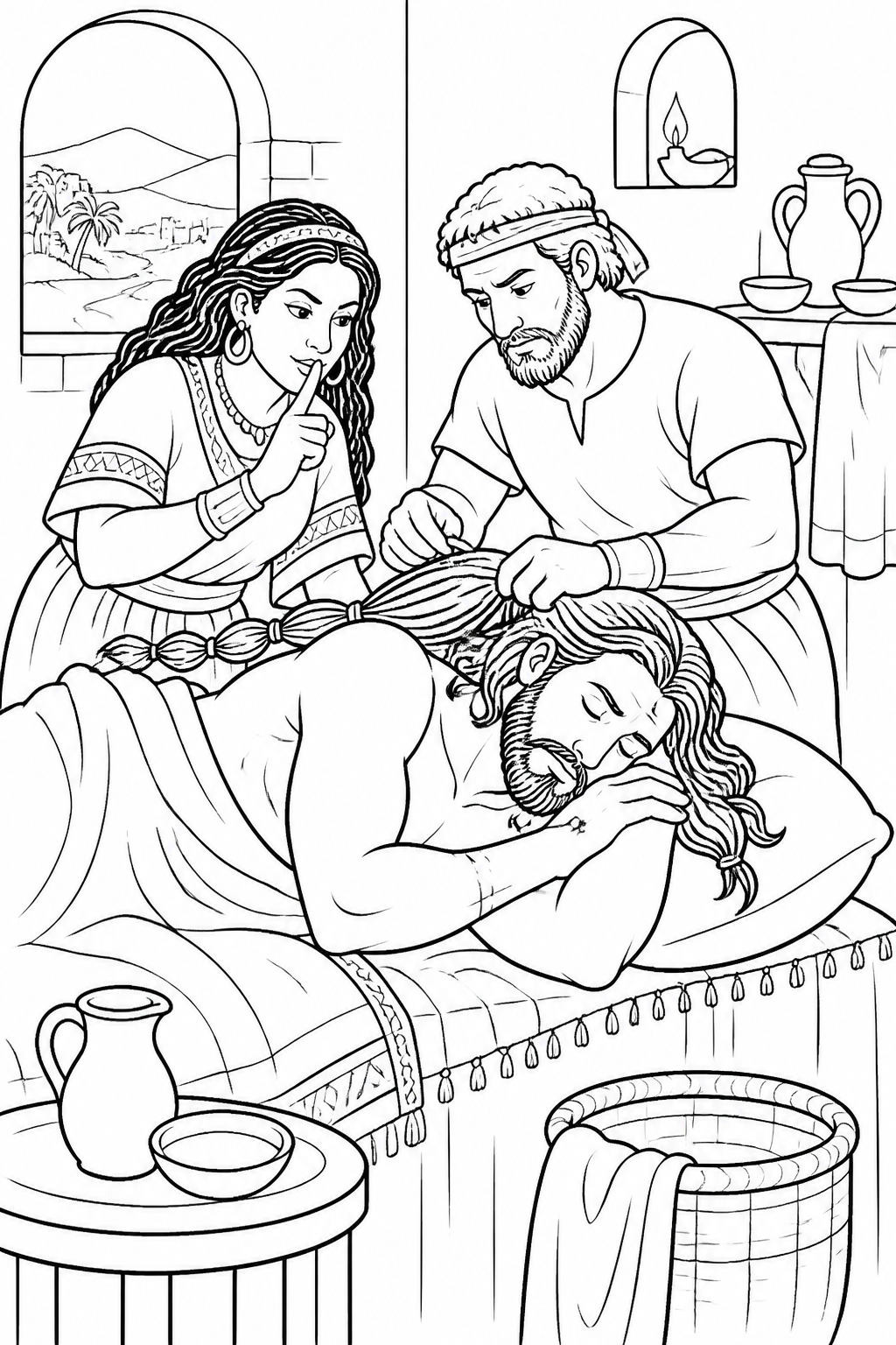Samson Reveals His Secret from Samson and Delilah Bible coloring page