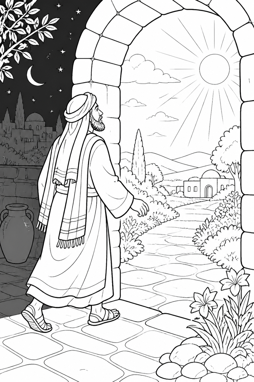Coming Into the Light from Jesus Teaches Nicodemus Bible coloring page