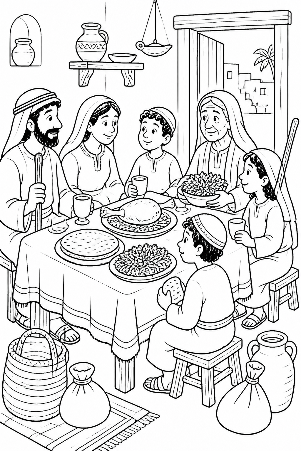 Ready for the Passover Meal from The First Passover Bible coloring page