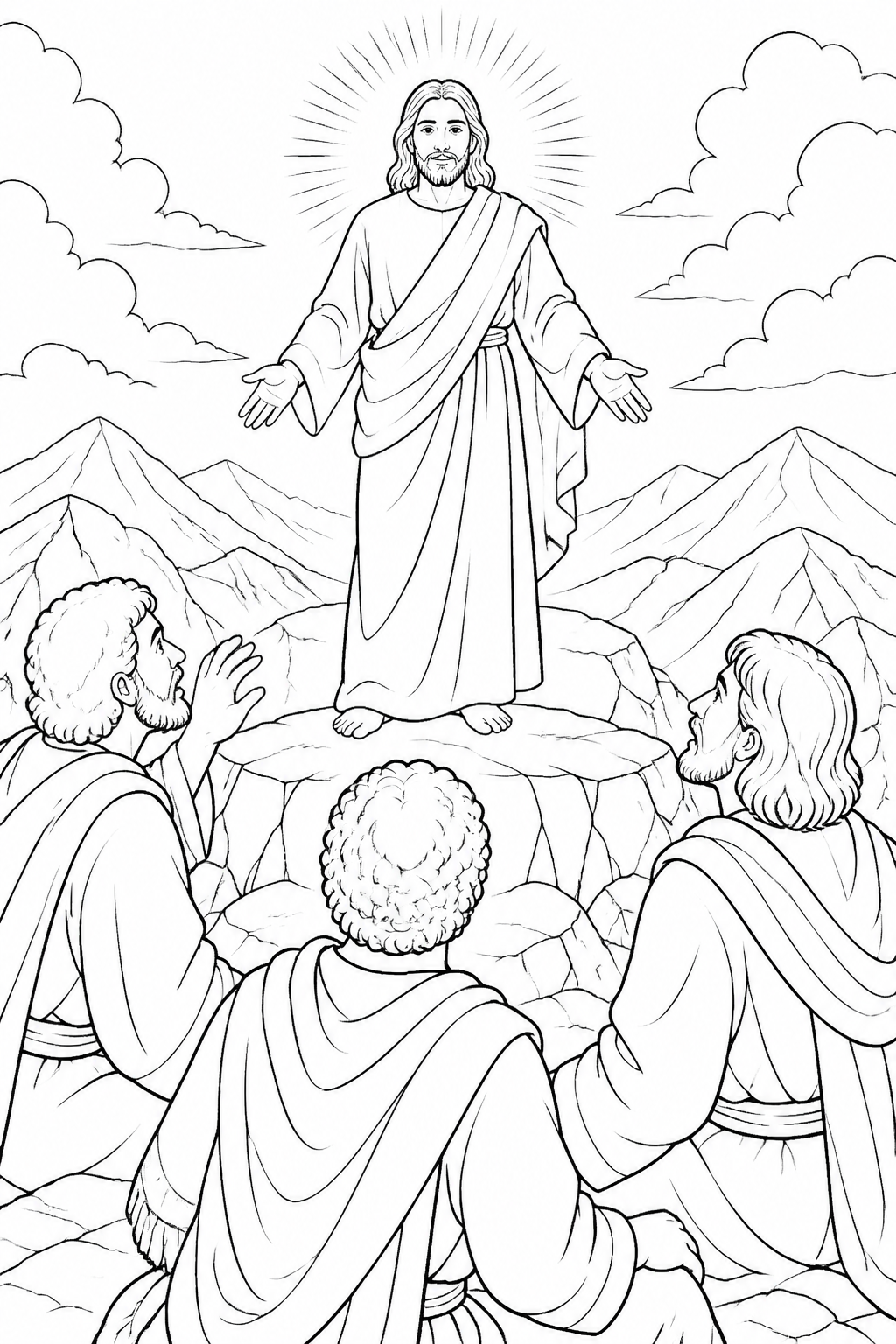 Jesus Shines with Glory from The Transfiguration Bible coloring page