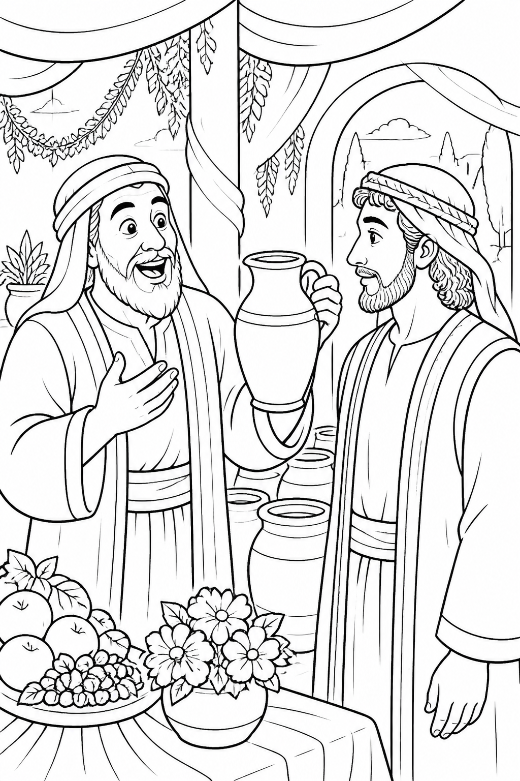 The Unexpected Good Wine from Jesus Turns Water into Wine Bible coloring page