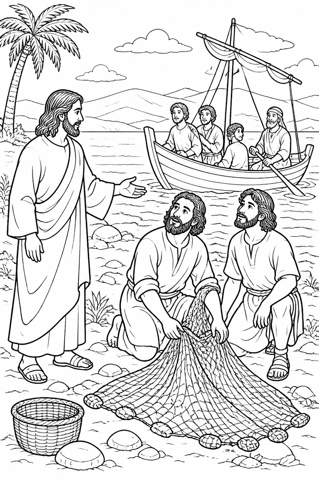 The Call to Follow from Jesus Calls His First Disciples Bible coloring page