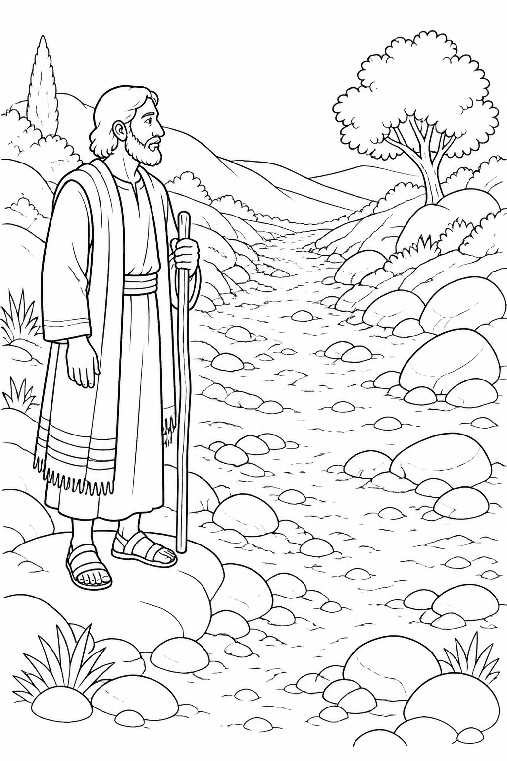 The Brook Becomes Dry from Elijah Is Fed by Ravens Bible coloring page
