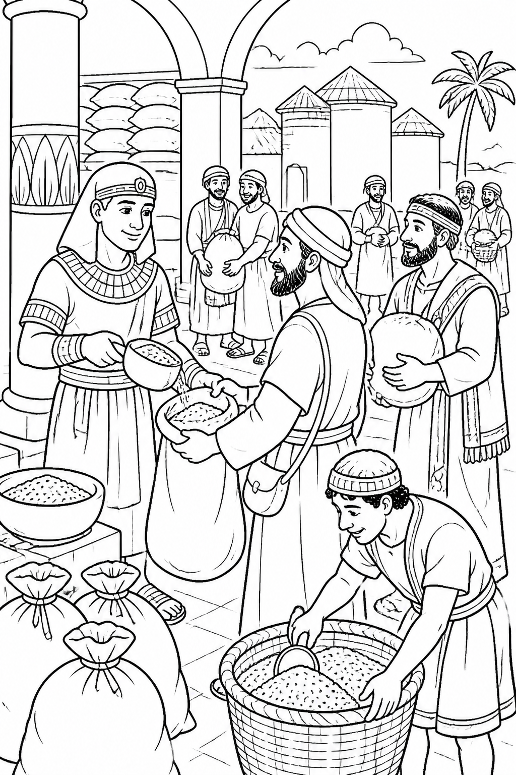 Food for the Famine from Joseph Interprets Pharaoh’s Dreams Bible coloring page