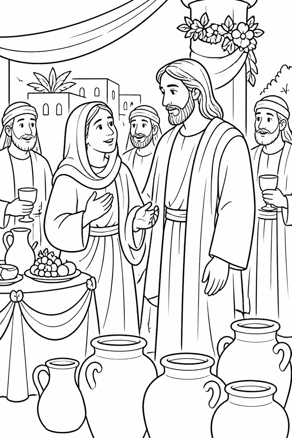 Bringing the Need to Jesus from Jesus Turns Water into Wine Bible coloring page