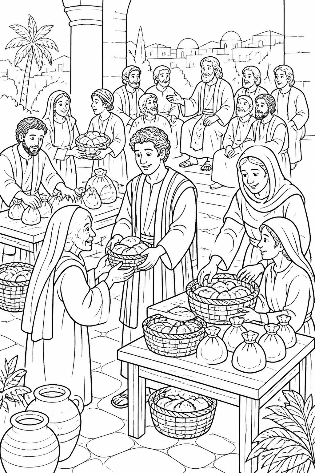 Caring for the Widows from Stephen’s Faithful Witness Bible coloring page