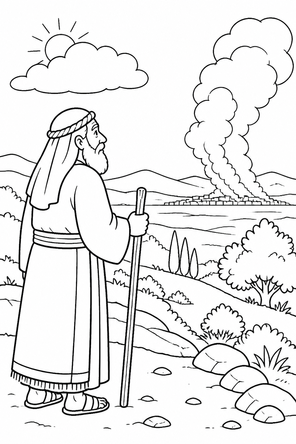 Abraham Sees Smoke Rising from Lot Is Rescued Bible coloring page