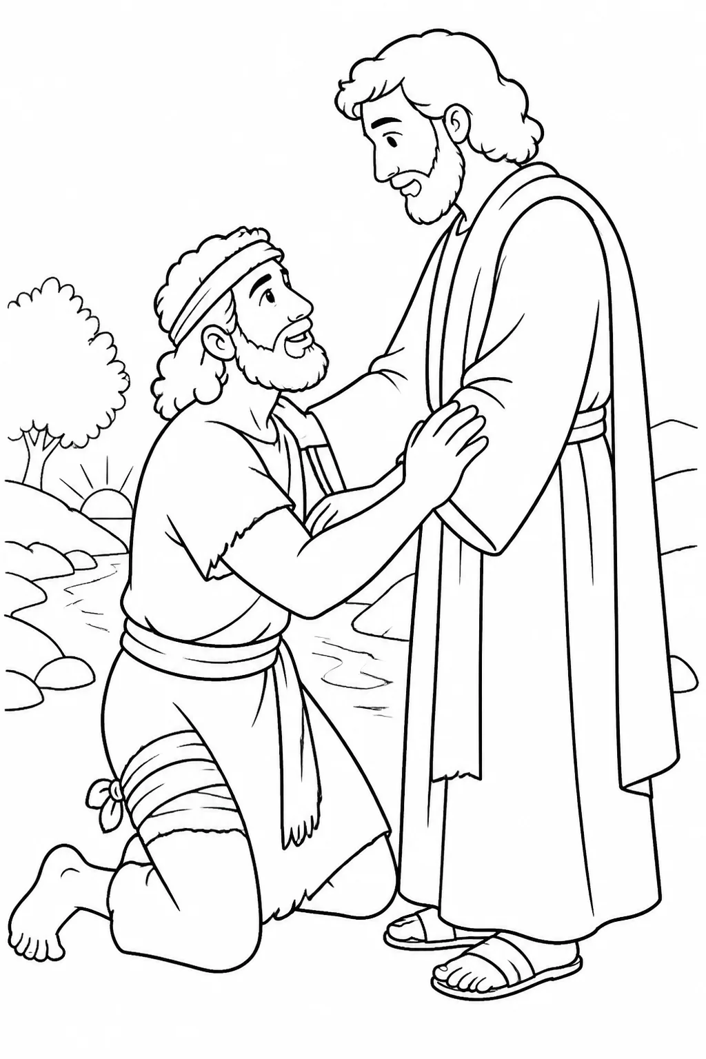 Jacob holds on to an unnamed man at daybreak and asks for a blessing before receiving the name Israel; Jacob’s hip is injured.