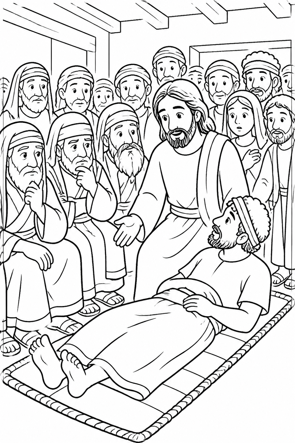 The Scribes Wonder from Jesus Heals a Paralyzed Man Bible coloring page