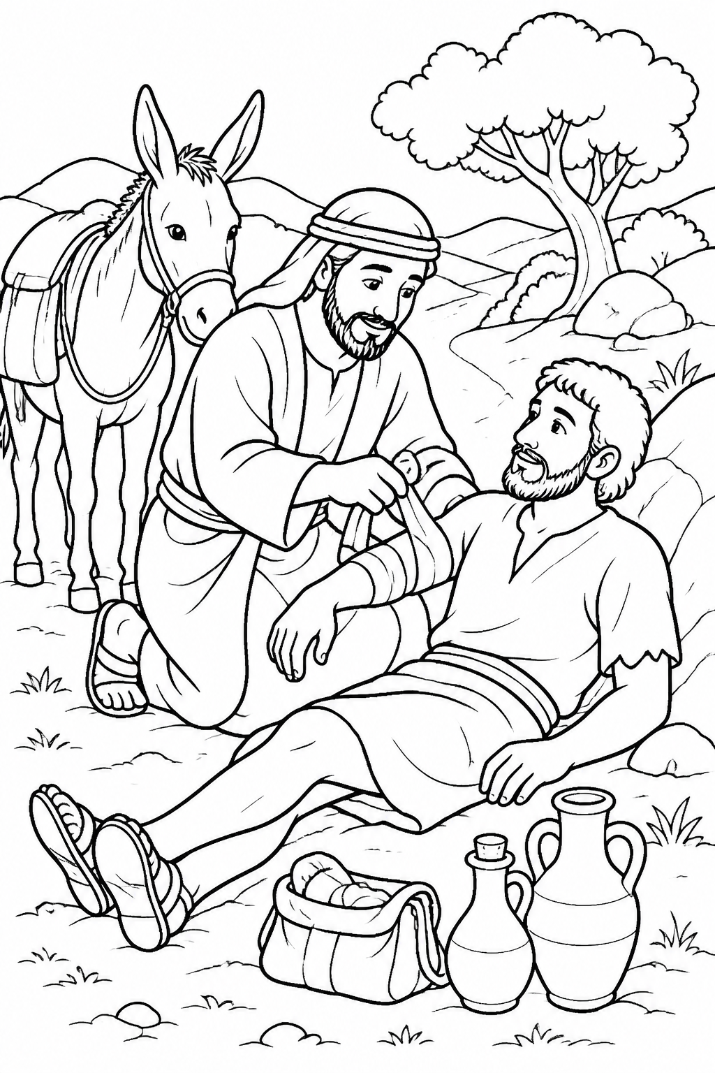 The Samaritan Shows Compassion from The Good Samaritan Bible coloring page