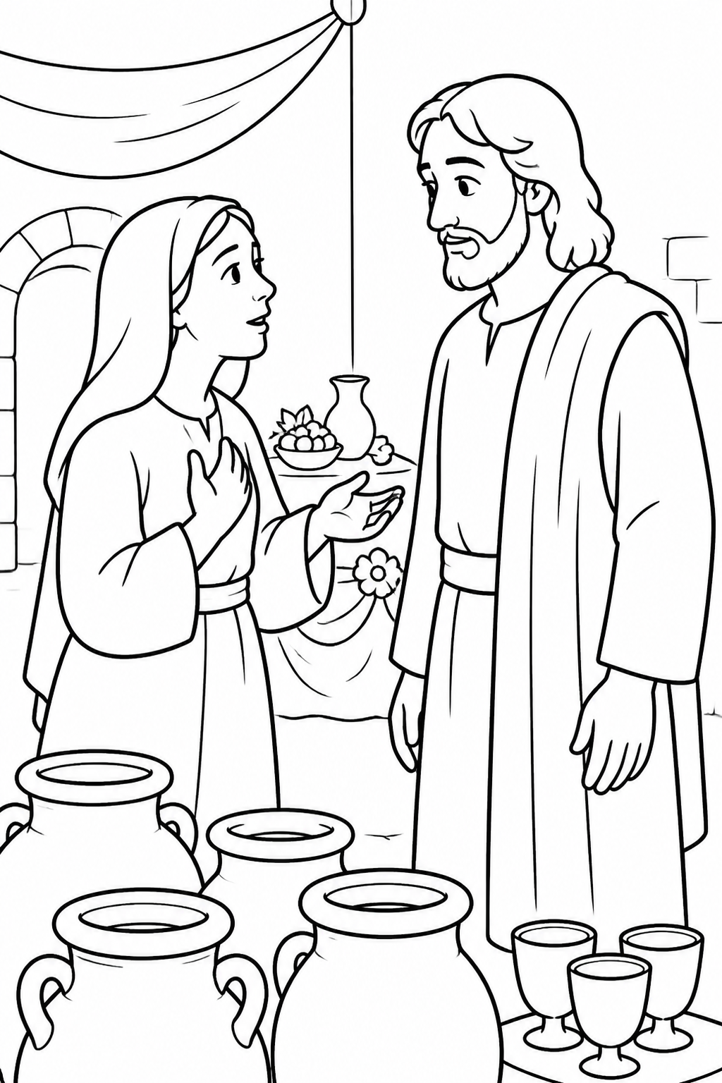 Bringing the Need to Jesus from Jesus Turns Water into Wine Bible coloring page