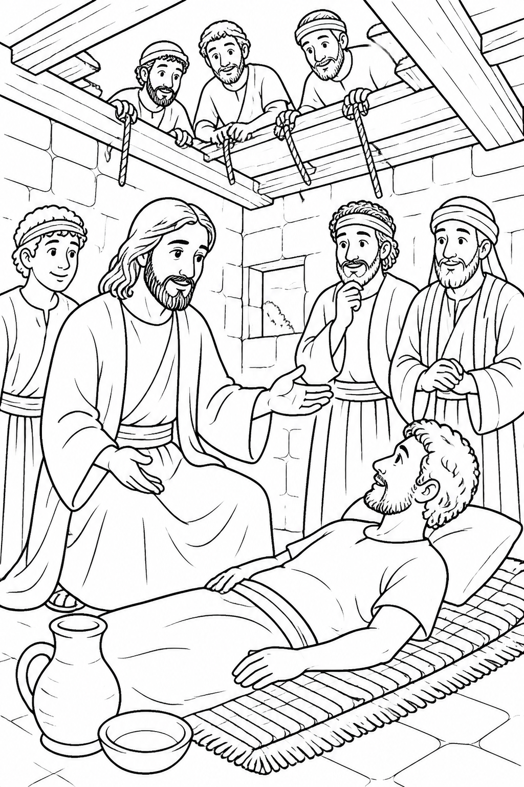 Jesus Speaks Forgiveness from Jesus Heals a Paralyzed Man Bible coloring page