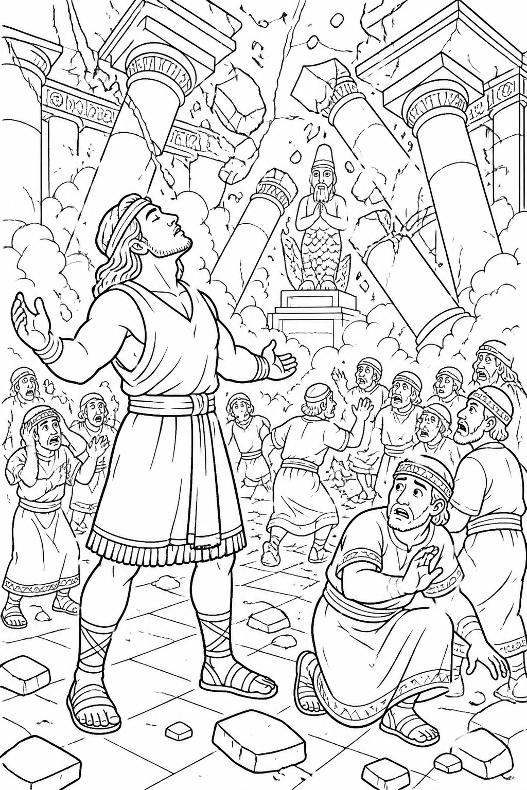 The Temple Falls from Samson and Delilah Bible coloring page